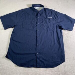 Columbia PFG Tamiami‎ Shirt Mens XL Navy Blue Short Sleeve Fishing Omni-Shade
